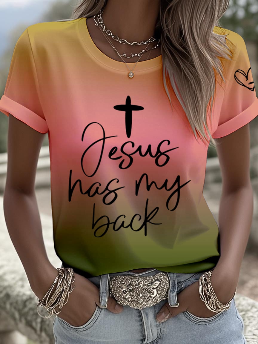 Women's Jesus Has My Back Print Shirt