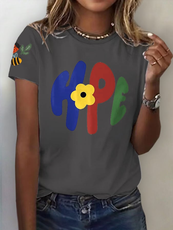 Women'S Casual Faith Hope Bee Ladybug Print Short Sleeve T-Shirt