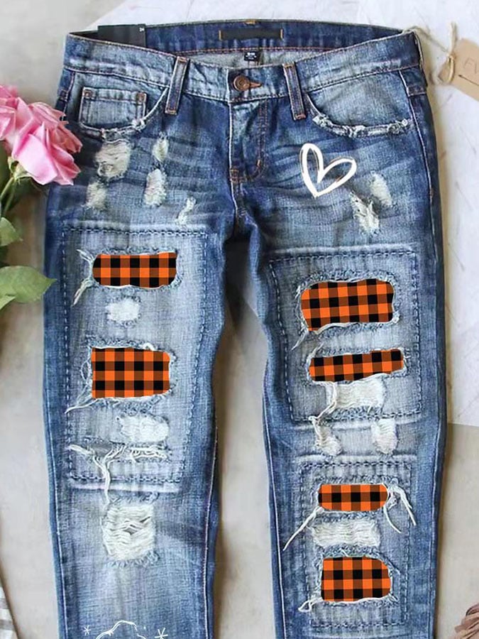 Casual Pumpkin Print Loose Straight Jeans