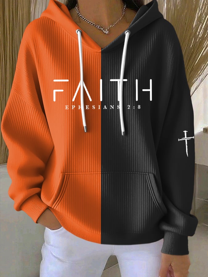 Women's Faith Cross Print Casual Hoodie