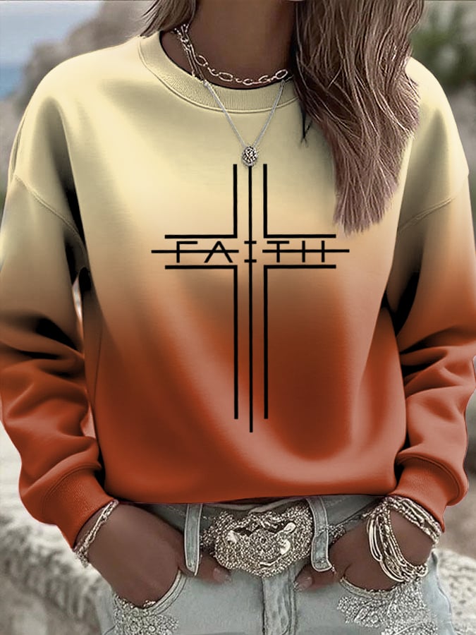 Women's Faith Cross Print Casual Sweatshirt