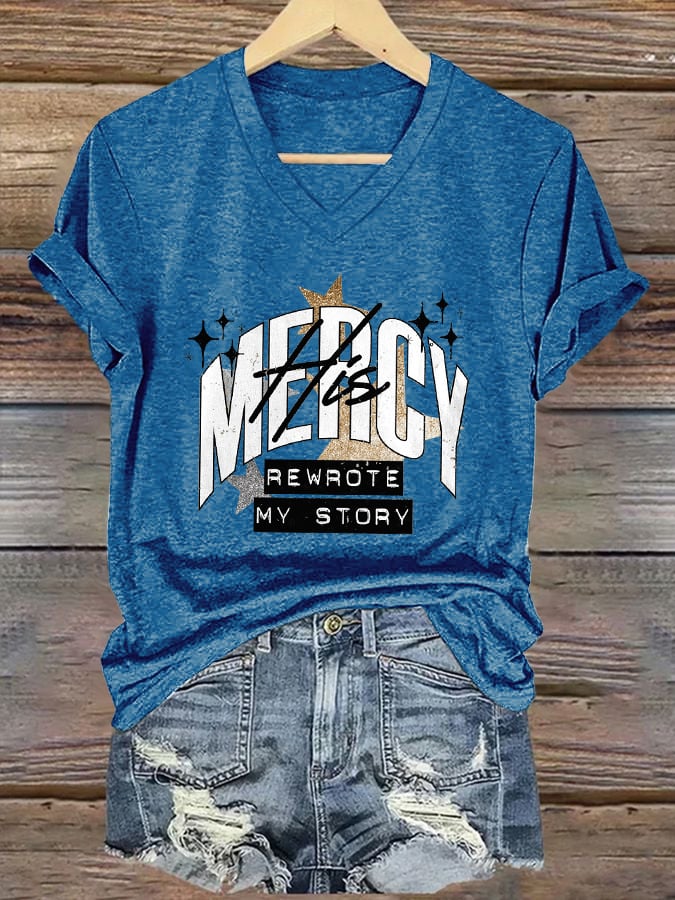 Women's Casual Christian Faith Graphic Print V-Neck Short Sleeve T-Shirt