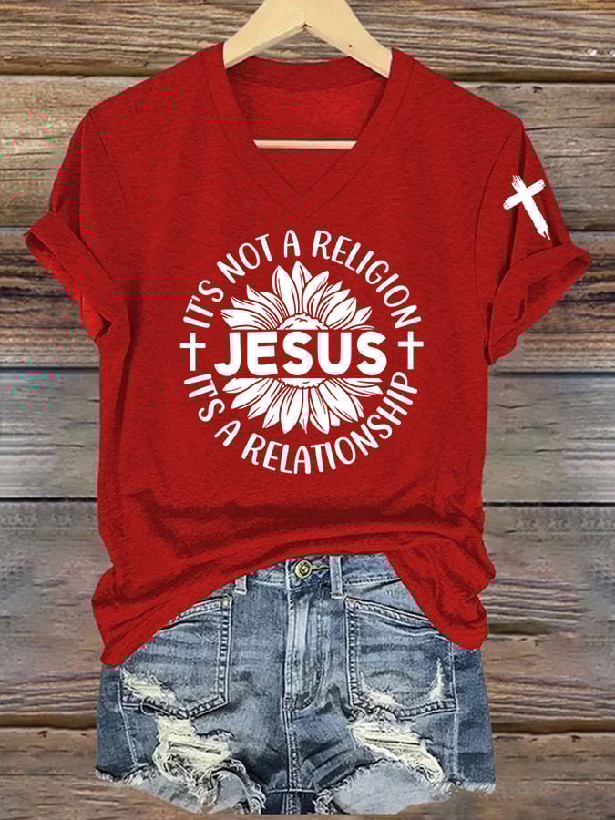 Women's Casual Retro Faith Print T-Shirt