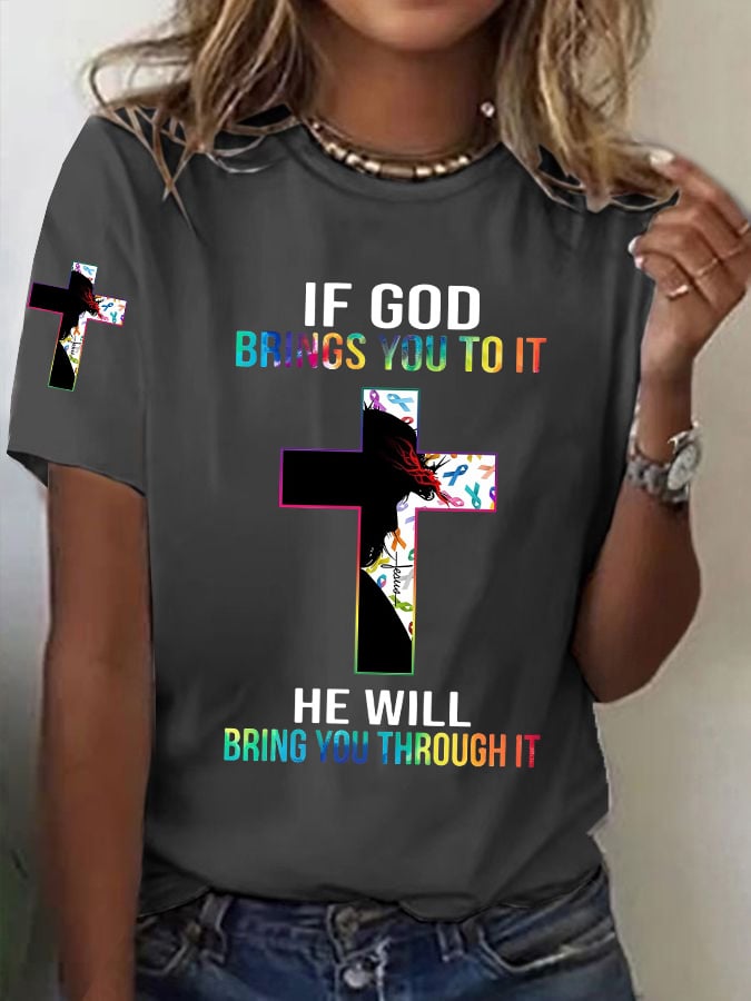 Women's Casual Christian Faith Graphic Printed Round Neck Short Sleeve T-Shirt