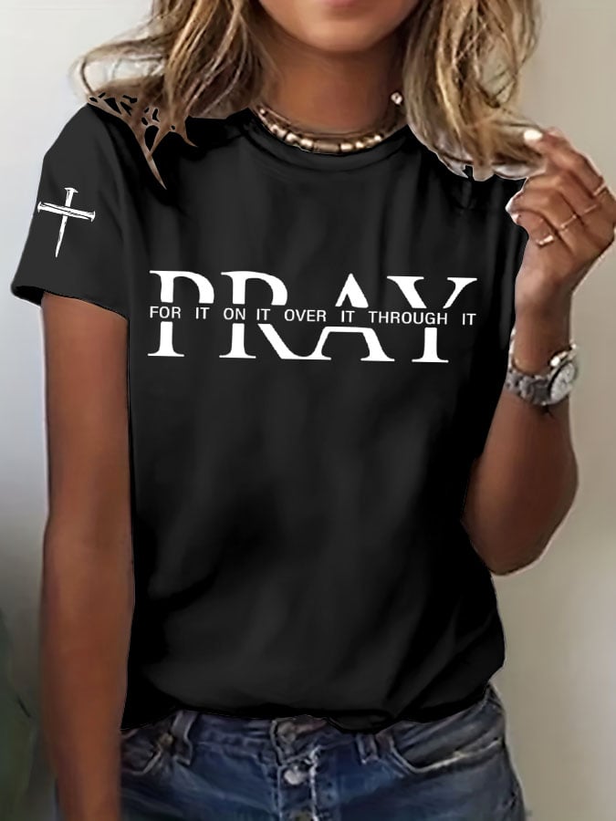 Women's Christian Pray Print T-Shirt