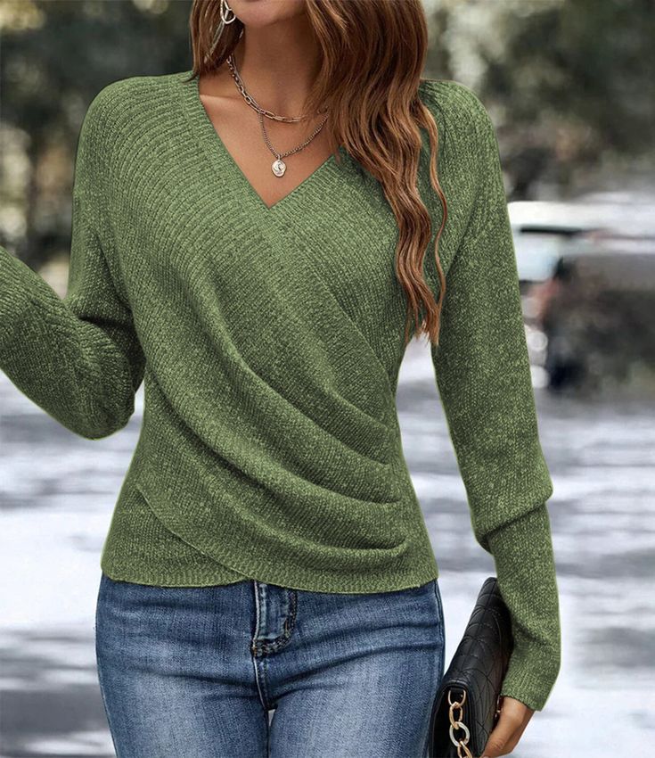 🔥BUY 1 FREE SHIPPING🔥Plain V-Neck Long Sleeve Sweater