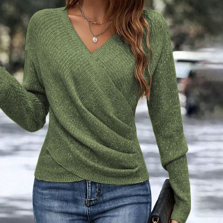 🔥BUY 1 FREE SHIPPING🔥Plain V-Neck Long Sleeve Sweater