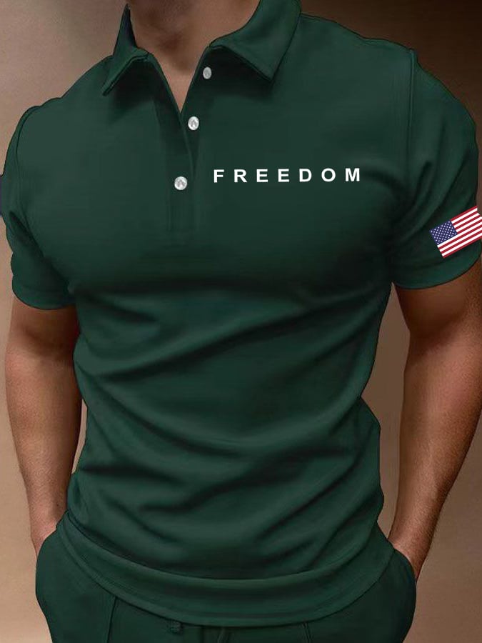 Men's Freedom American Flag Print Polo Shirt
