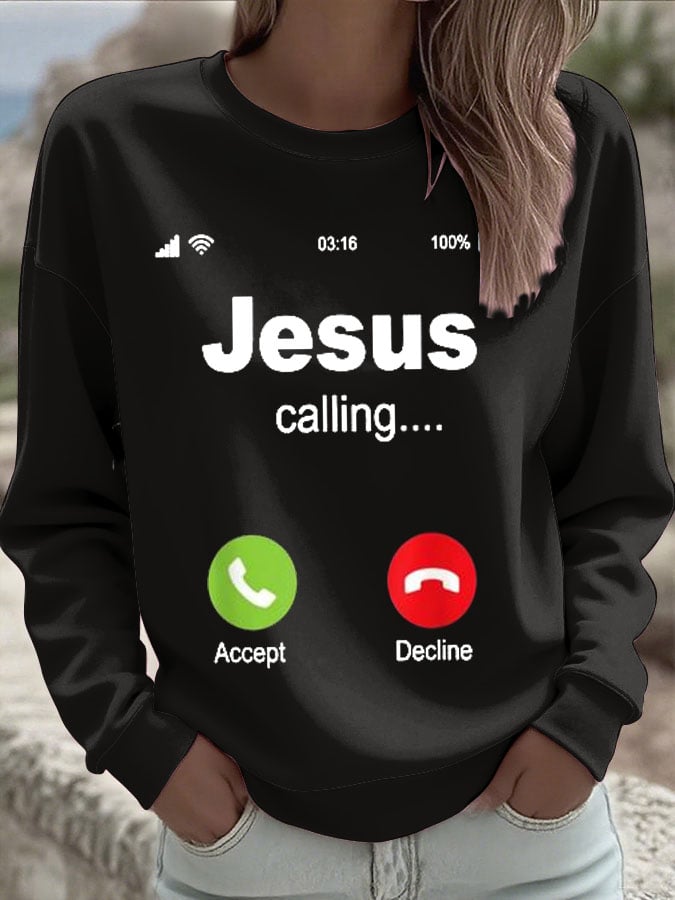 Women's Retro Jesus Calling Print Casual Sweatshirt