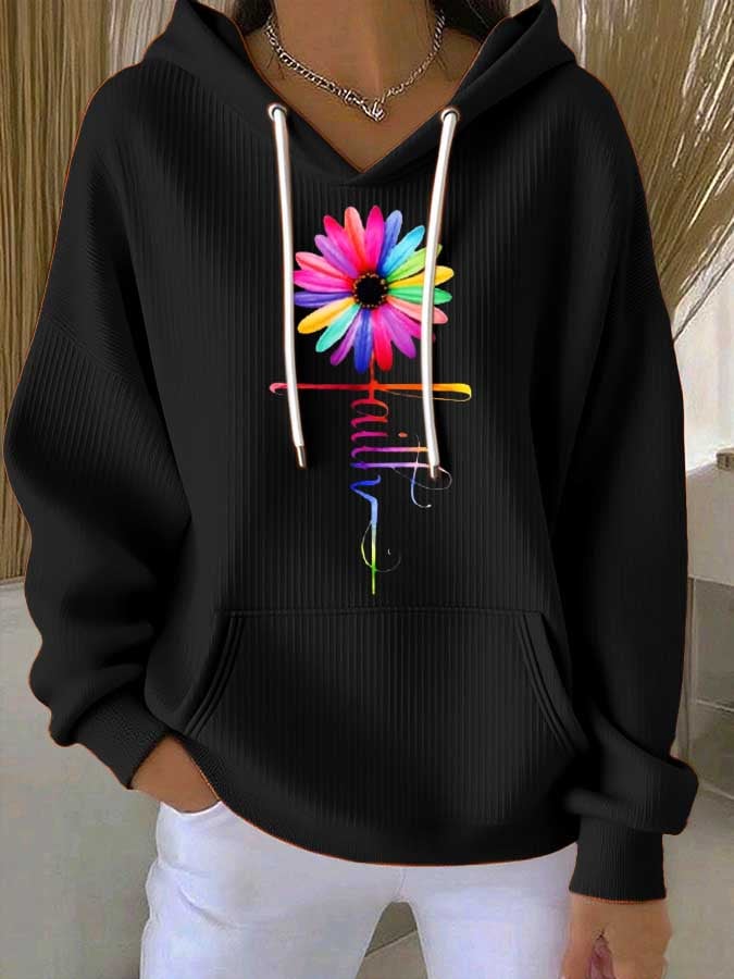 Women's Faith Print Casual Hooded Sweatshirt