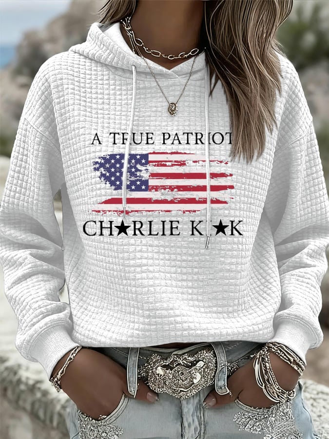 Women's Freedom American Flag Print Casual Hoodie