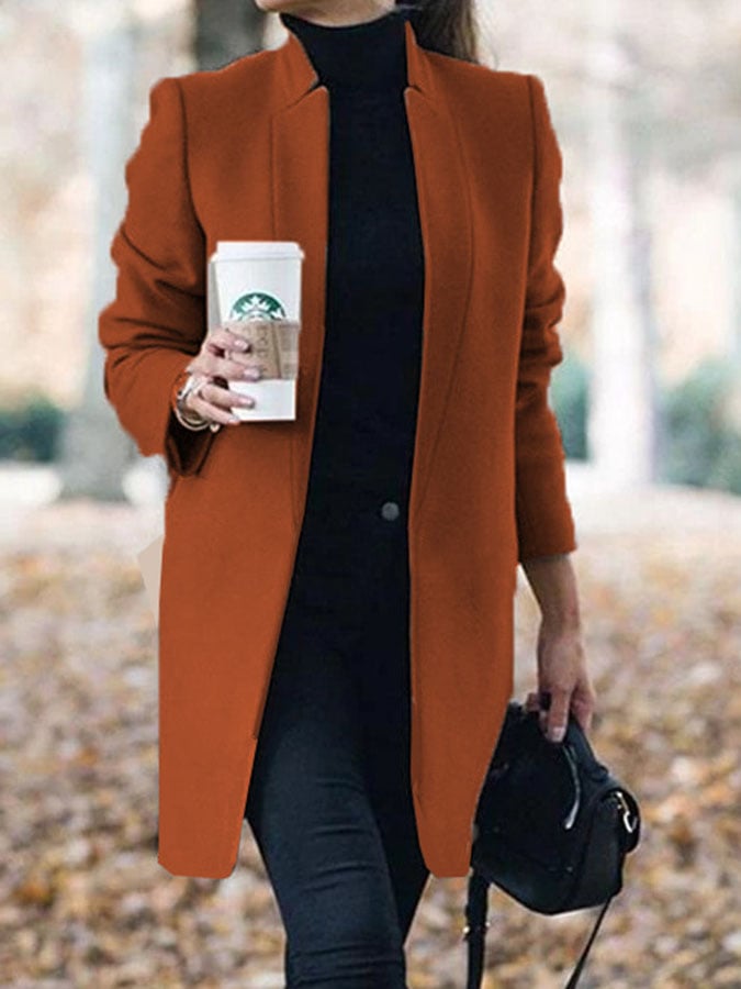 Casual Solid Color Long Sleeve Woolen Coat