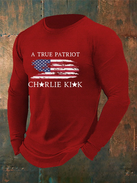 Men's Freedom American Flag Print Waffle T-shirt