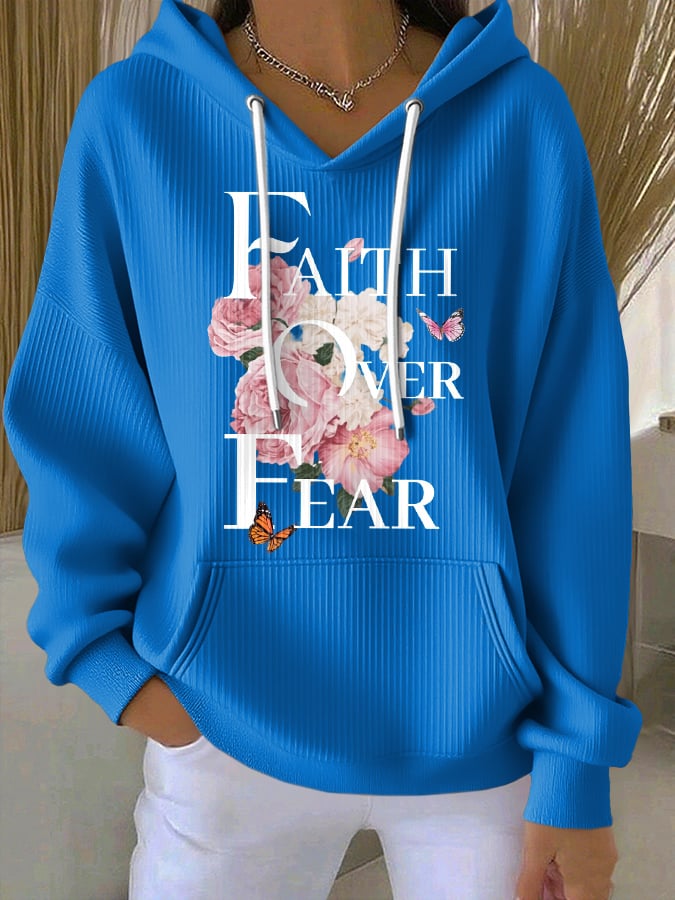 Women's Casual Faith Over Fear Textured Hoodie