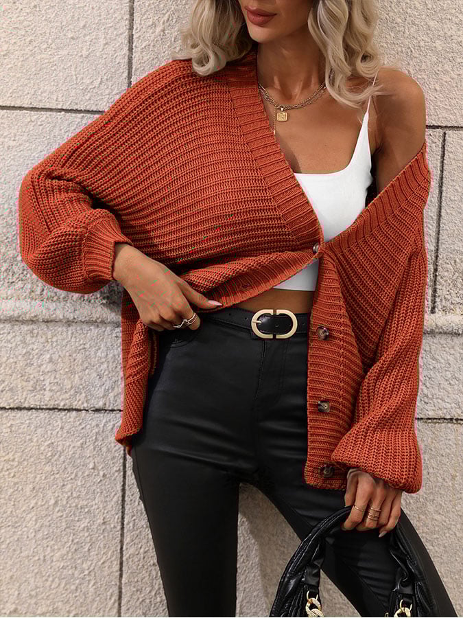 Women'S Sweater Solid Color Knitted Cardigan