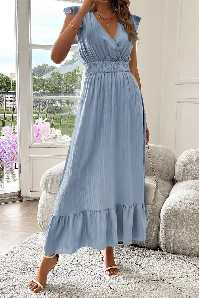 Flowy Short Sleeve Summer Maxi Dress