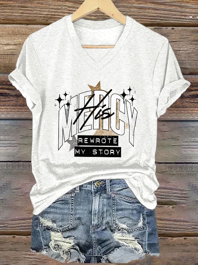 Women's Casual Christian Faith Graphic Print V-Neck Short Sleeve T-Shirt