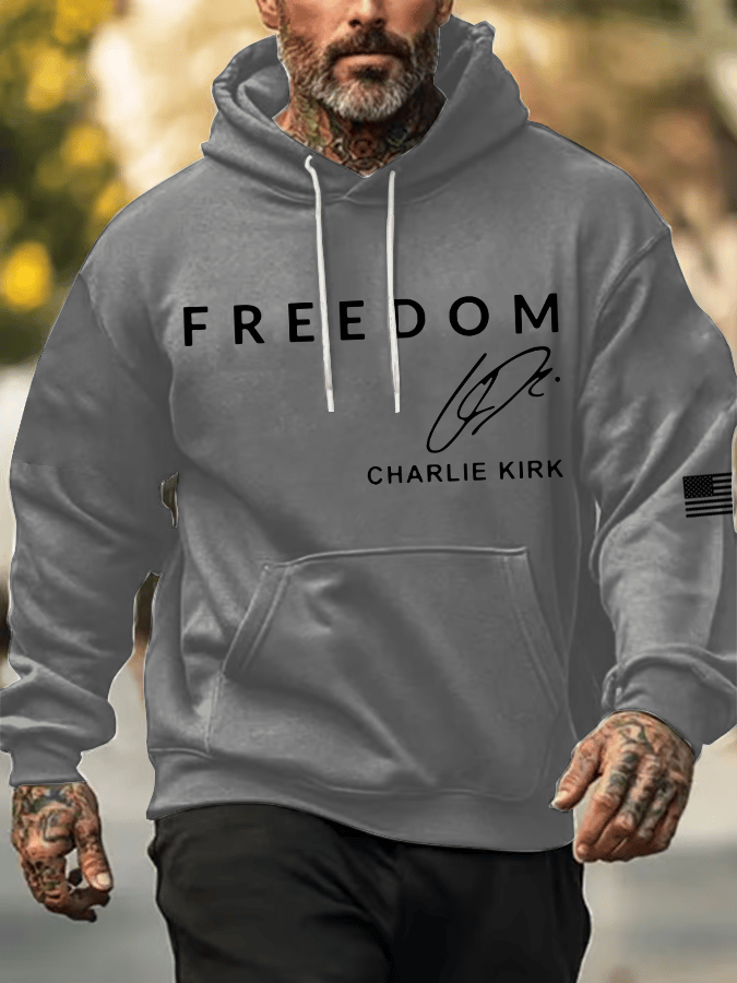 Men's Freedom Print Long Sleeve Hoodie