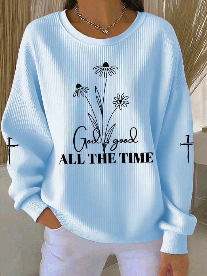 Women's Faith Print Knit Crew Neck Long Sleeve Top