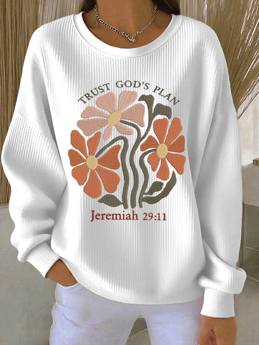 Women's Faith Print Knit Crew Neck Long Sleeve Top