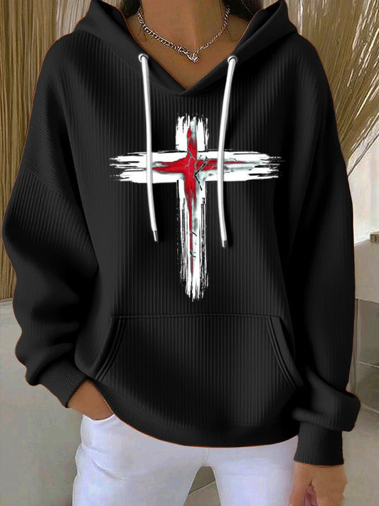 Women's Casual Simple Cross Textured Hoodie