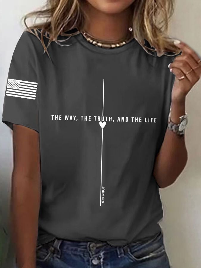 Women's Casual Christian Faith Love Cross Pattern Printed Round Neck Short Sleeve T-Shirt