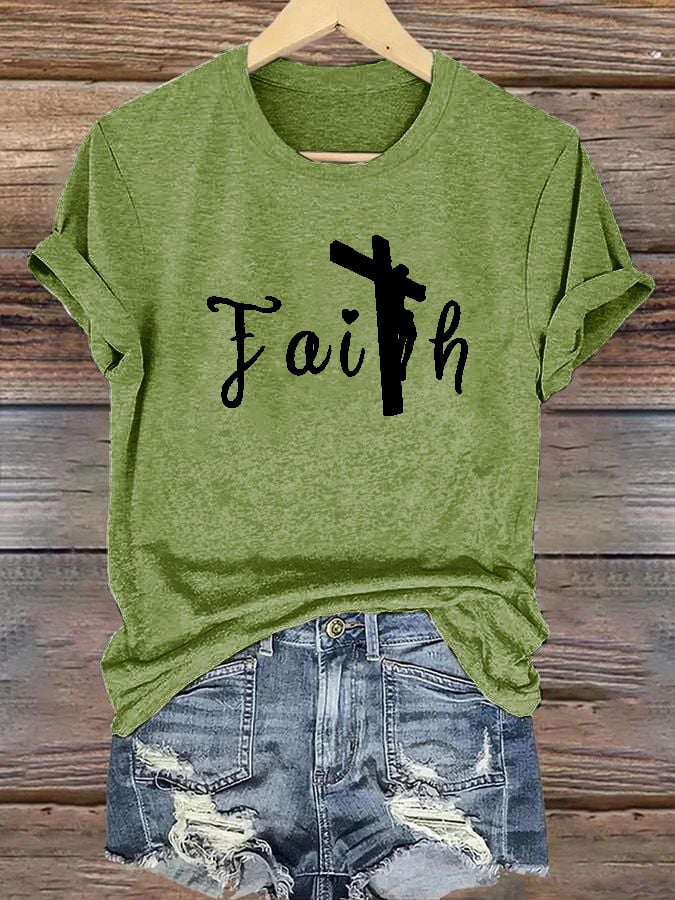 Women's Casual Christian Faith Letters Printed Round Neck Short Sleeve T-Shirt