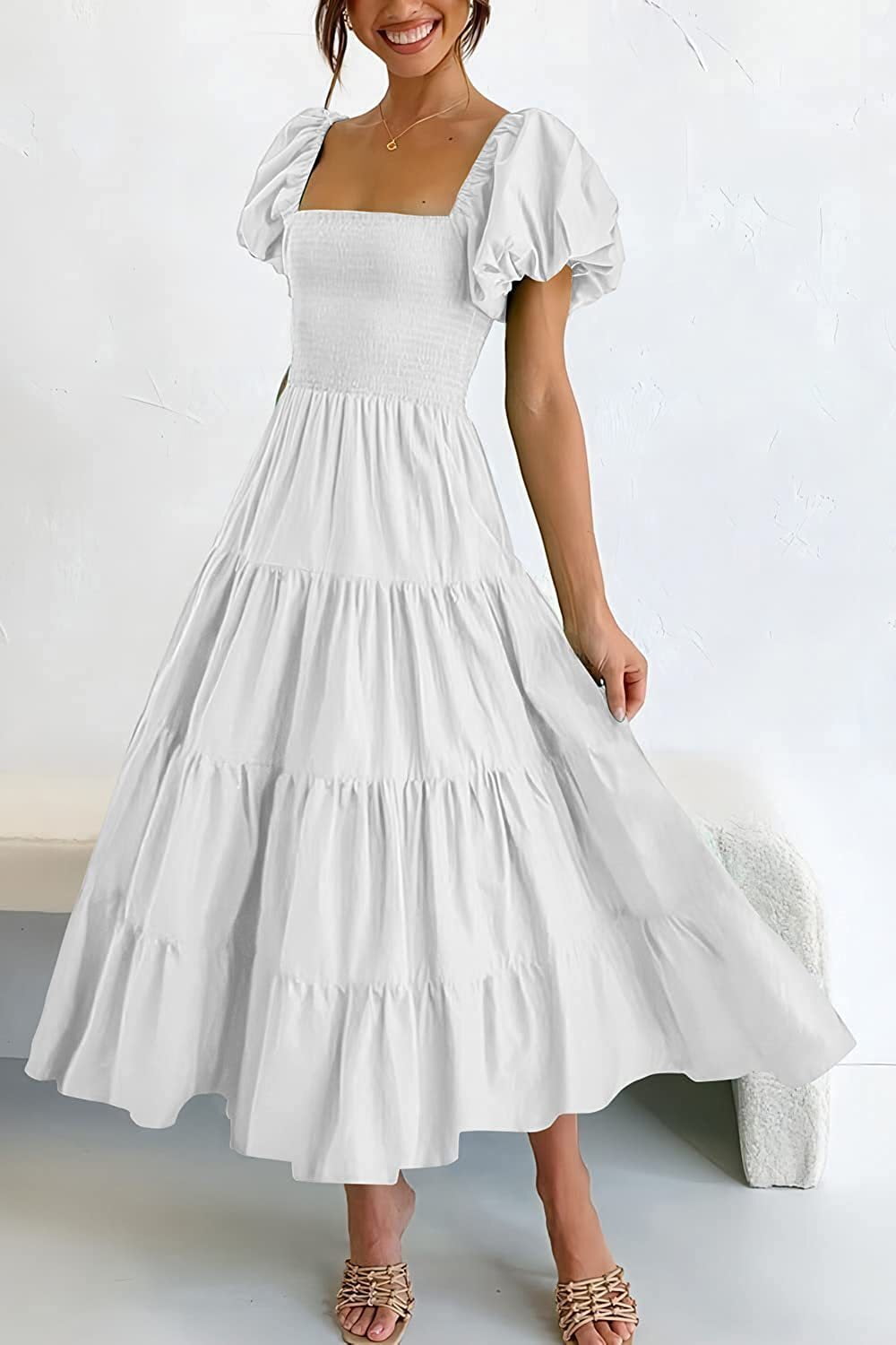 Smocked Puff Sleeve Summer Dress