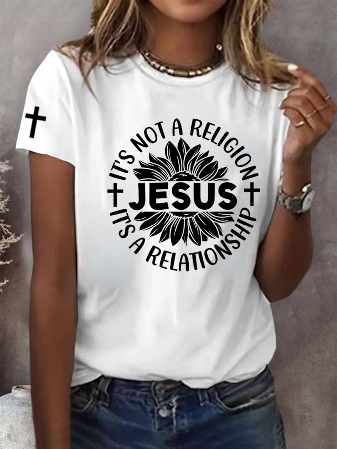 Women's It'S Not A Religion It'S A Relationship Print Crew Neck T-Shirt