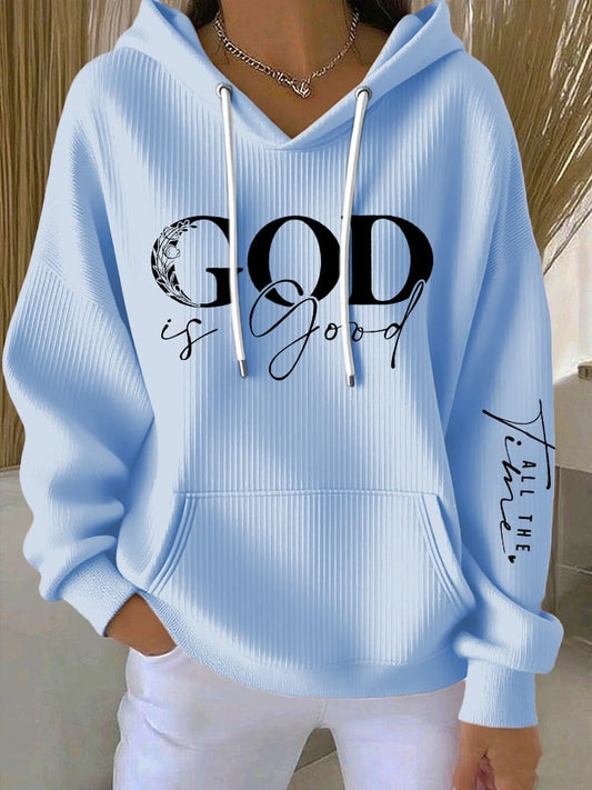 Women's casual retro God is good faith ribbed sweatshirt