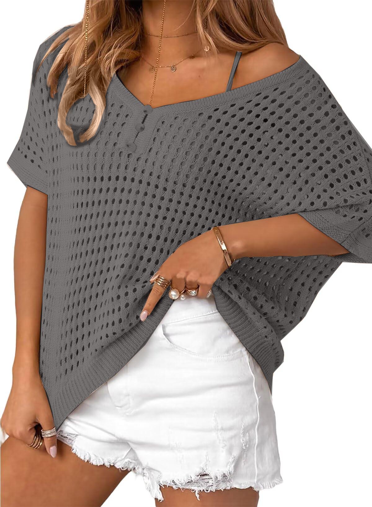 Women's Summer Hollow Out Crochet Knit Tops Beach Coverup (Buy 2 Free Shipping)