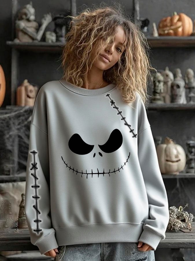 Women's Pumpkin face Halloween Print Sweatshirt