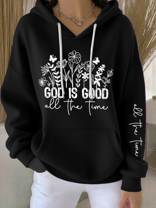 Women's God Is Good All The Time Print Casual Hooded Sweatshirt