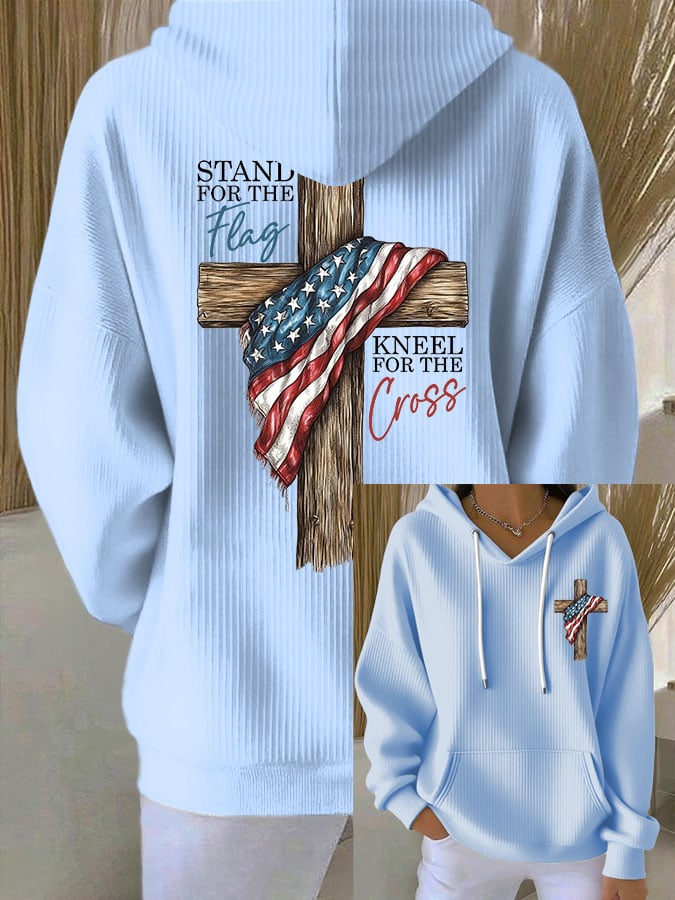 Women's Stand for the Flag, Kneel for the Cross Print Casual Hoodie Sweatshirt