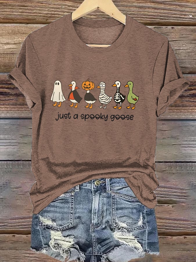 Women's Just a Spooky Goose Print Casual T-Shirt