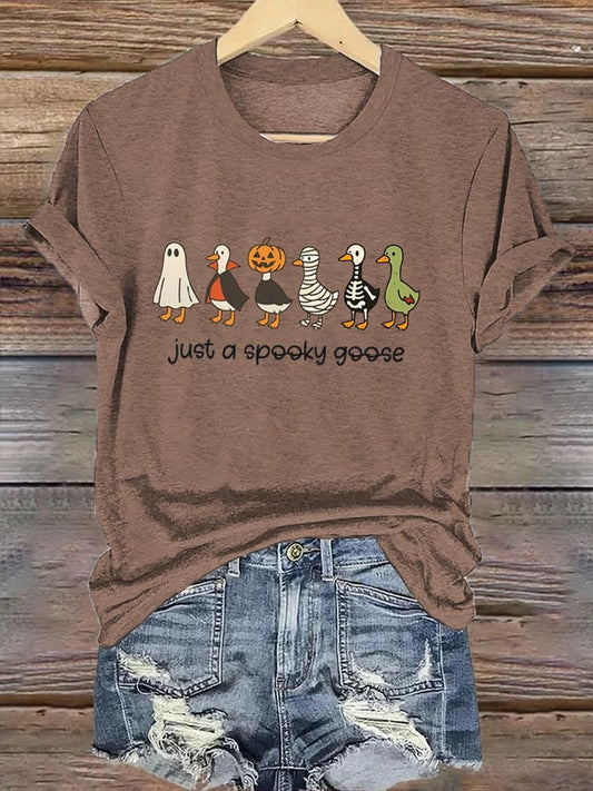 Women's Just a Spooky Goose Print Casual T-Shirt