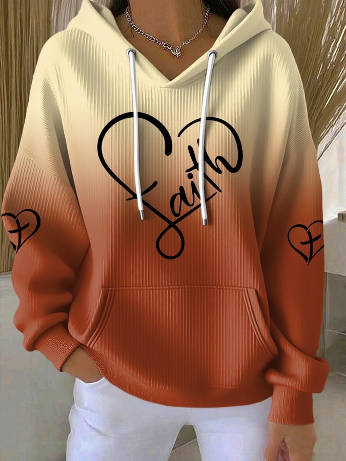 Women's Faith Cross Print Casual Hoodie