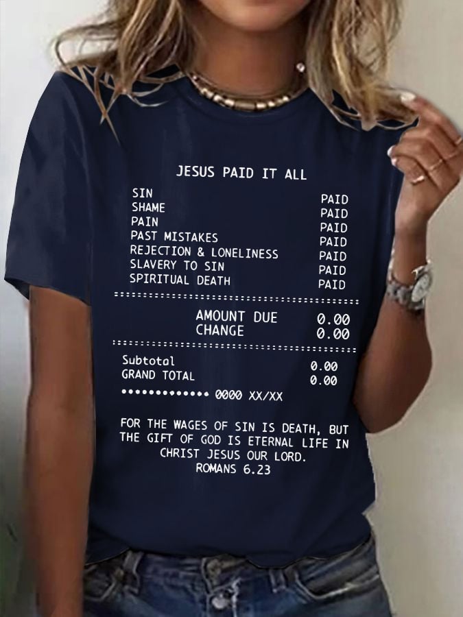Women's Casual Christian Faith Graphic Printed Round Neck Short Sleeve T-Shirt
