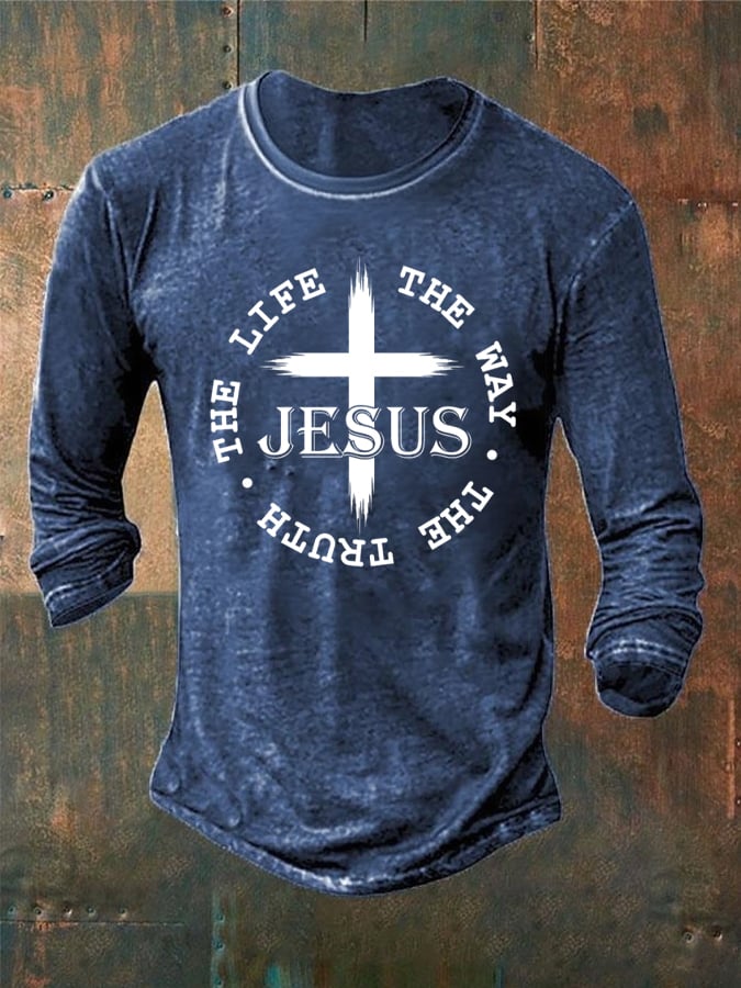Men's Jesus The Way The Truth The Life Print Long Sleeve T-Shirt