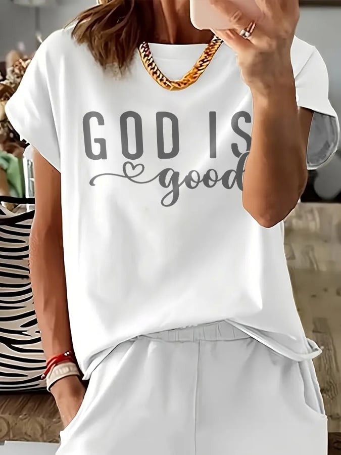 Women's Casual Retro Faith Print T-Shirt