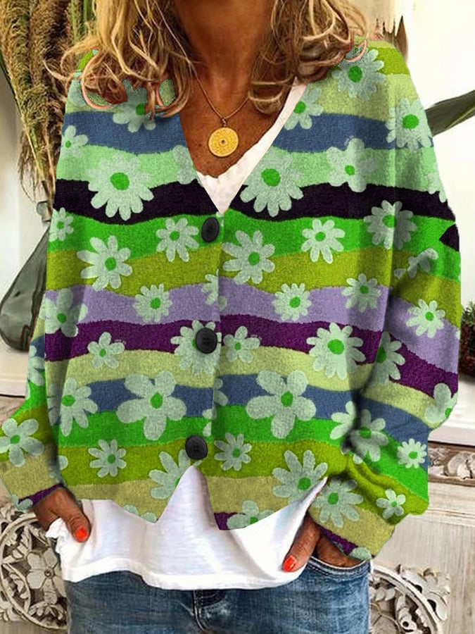 Vintage Check Print Casual Loose Button Flannel Cardigan