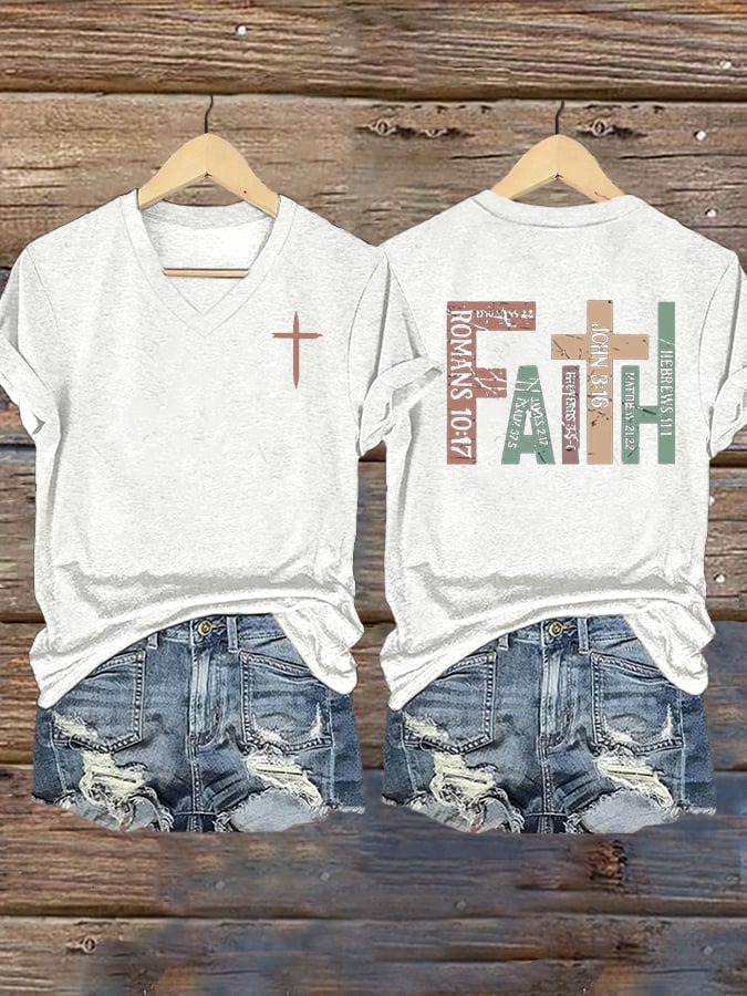 Women's Faith Cross Printed Casual T-shirt