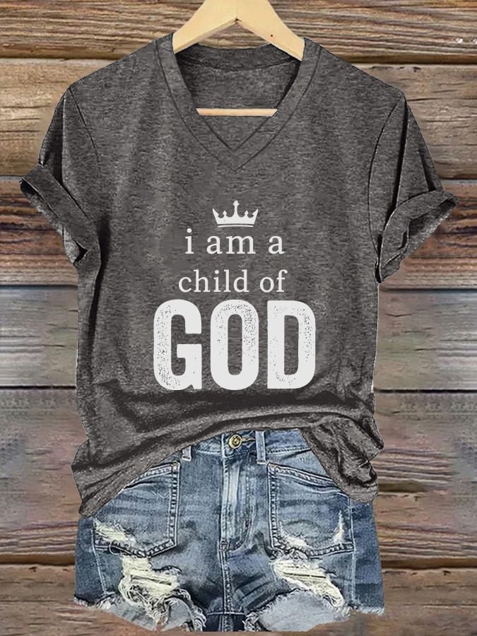 Women's Casual Christian Faith Graphic Print V-Neck Short Sleeve T-Shirt