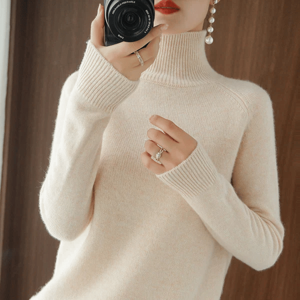 Women'S Solid Turtleneck Cashmere Knit Sweater