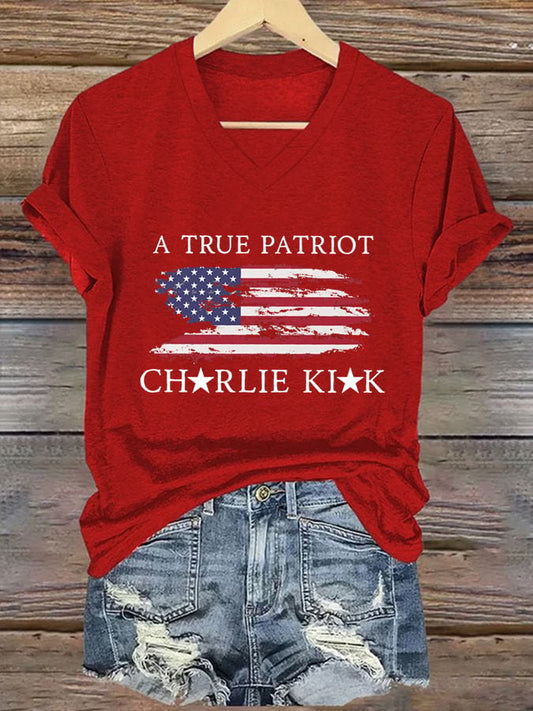 Women's Freedom American Flag Print Casual T-shirt