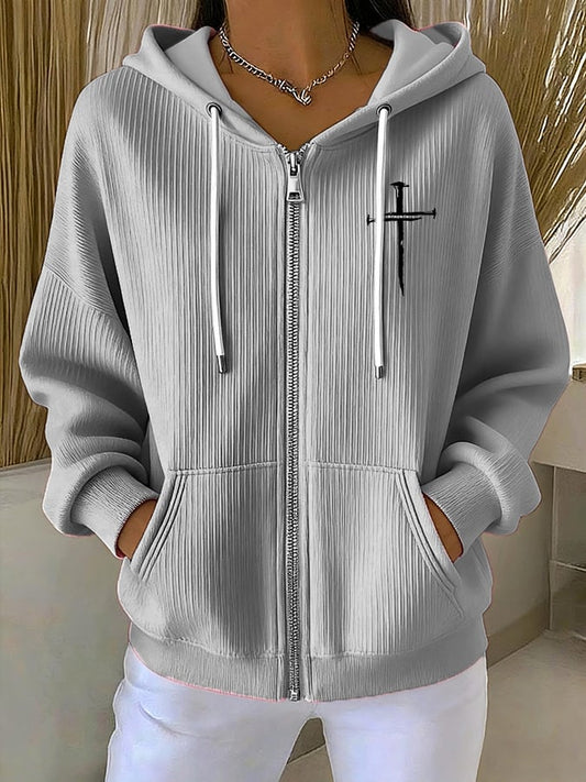 Women's Casual Faith Fashion Textured Hoodie Jacket