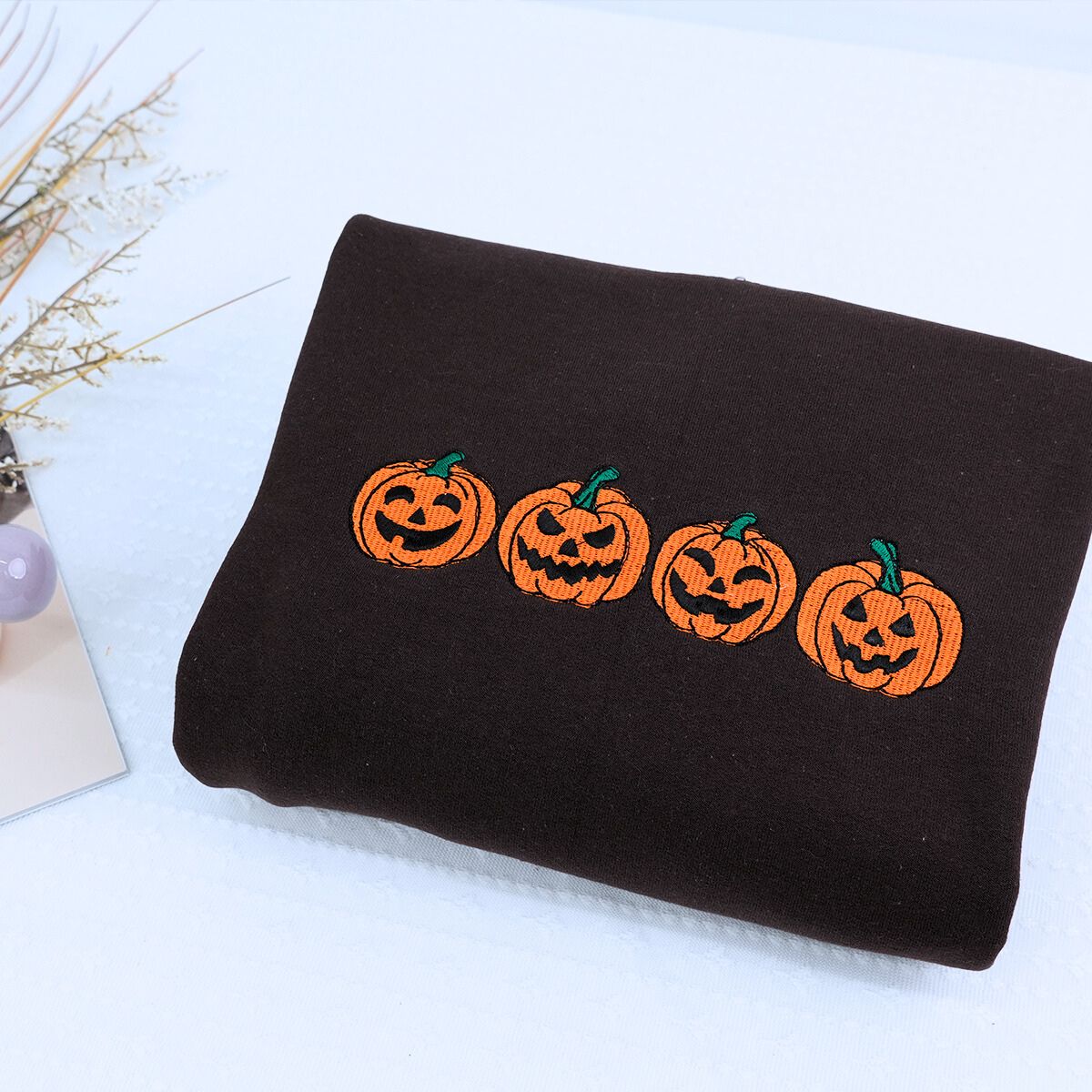 Pumpkin Sweatshirt, Fall Spooky Season Crewneck Embroidered for Halloween