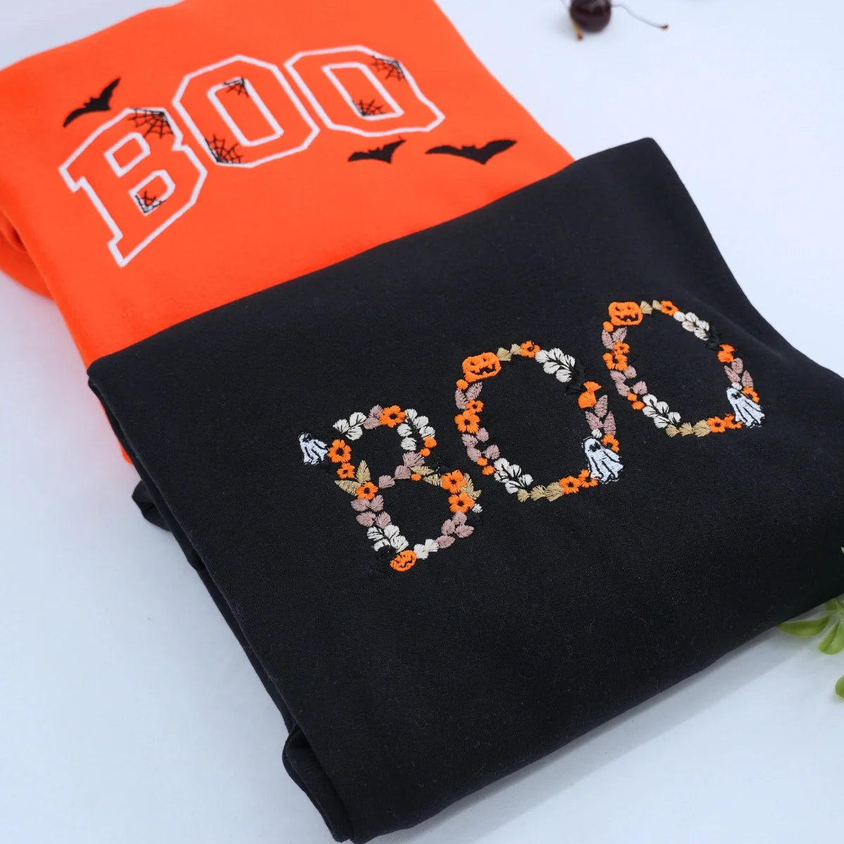 Custom Floral Boo Halloween T-Shirt, Sweatshirt or Hoodie, Cute Ghost Witch Pumpkin, Embroidered Spooky Gift