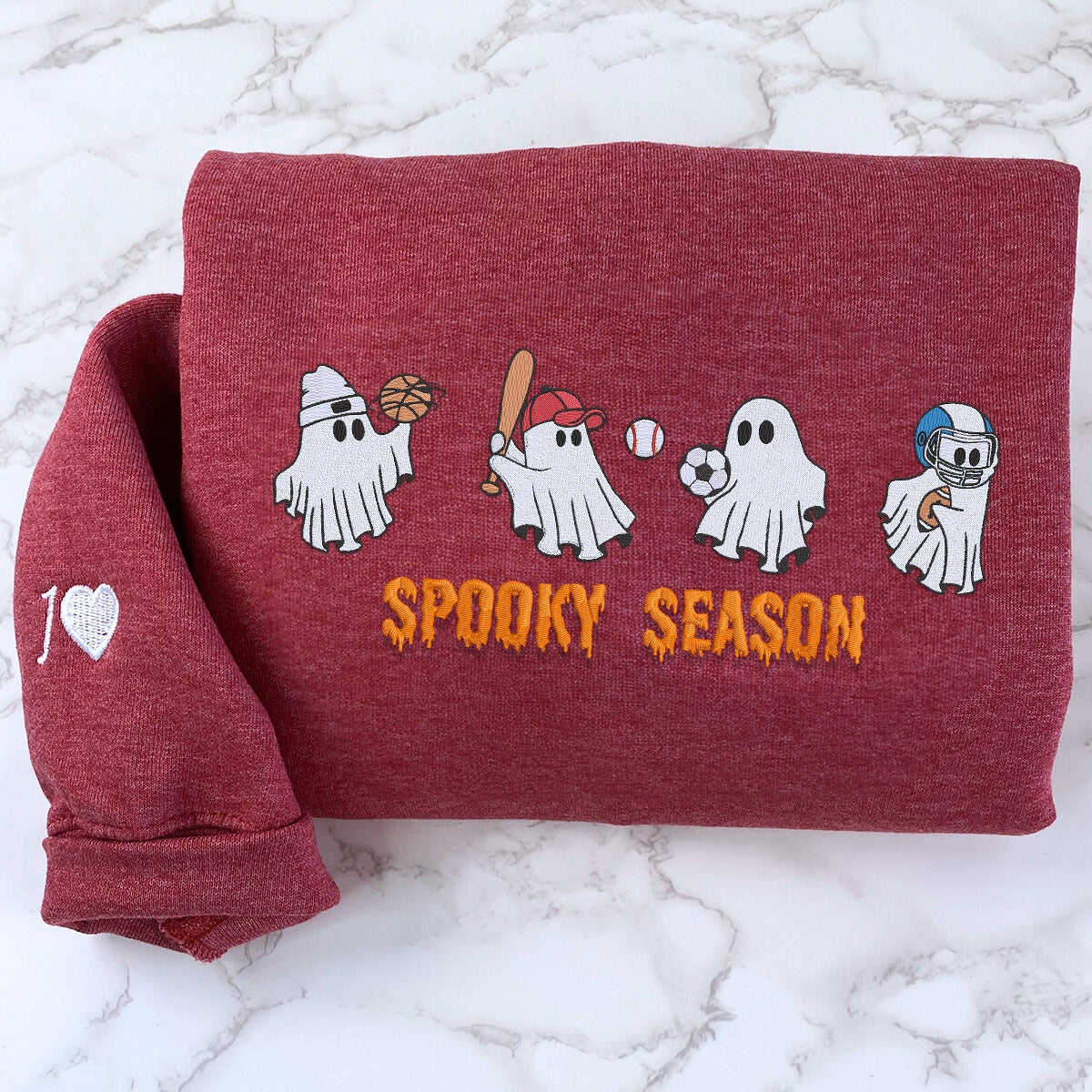 Embroidered Ghost Playing Sport Spooky Season Halloween T-Shirt or Sweatshirt