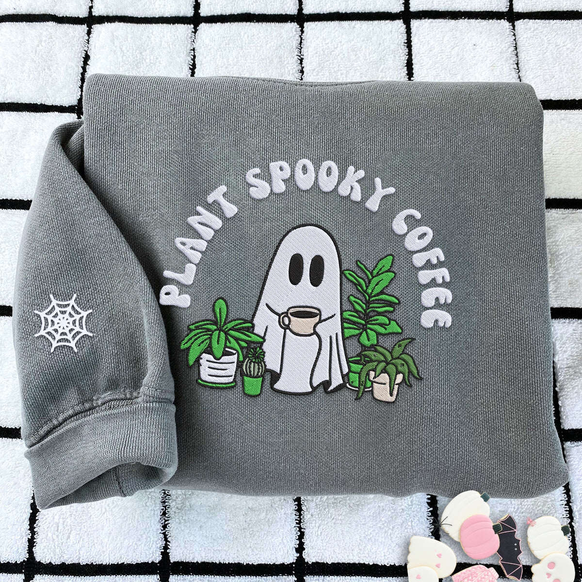 Embroidered Halloween Ghost Plant Coffee T-Shirt or Sweatshirt